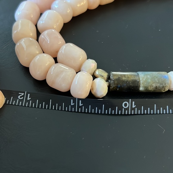 LOFT PALE PINK BEADS TRIMMED WITH COLORED BEADS HUNG ON A DOUBLE OVERHEAD CHAIN - Picture 10 of 10